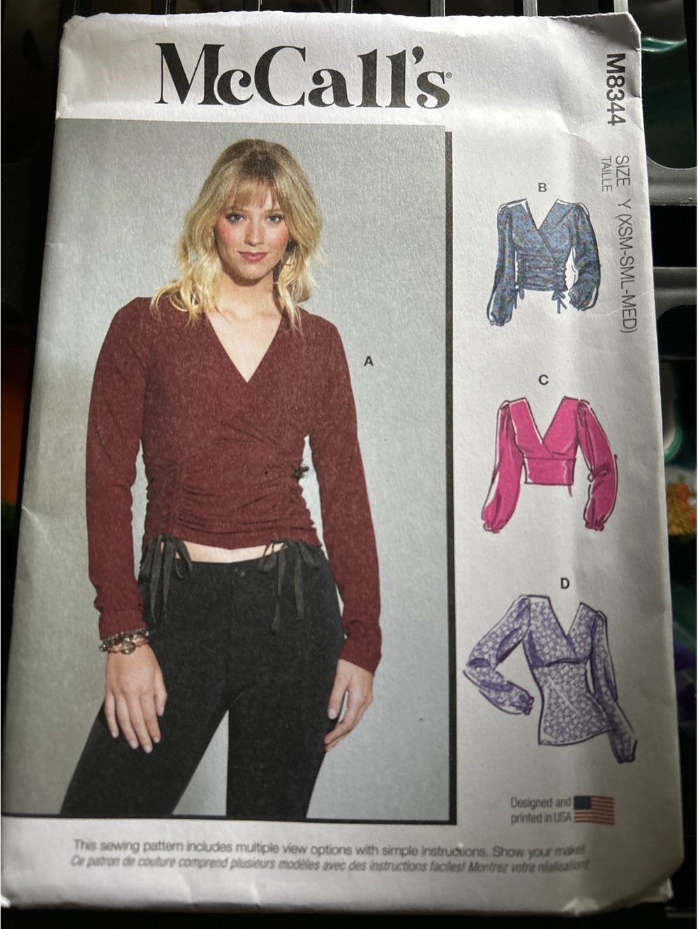 McCall's M8344 Wrap Style Long Sleeve Top Sewing Pattern